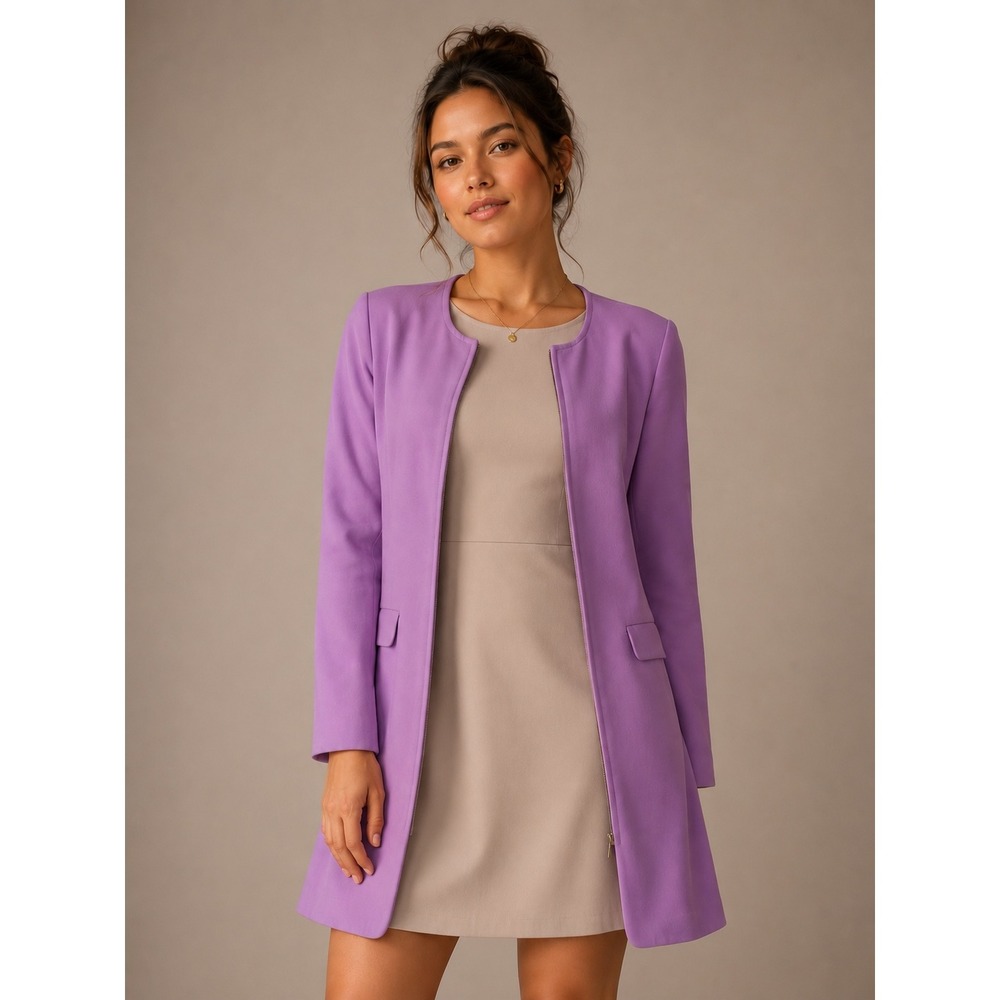 Alfani Longline Blazer Jacket Pastel Purple Full Zip Front Collarless Size M